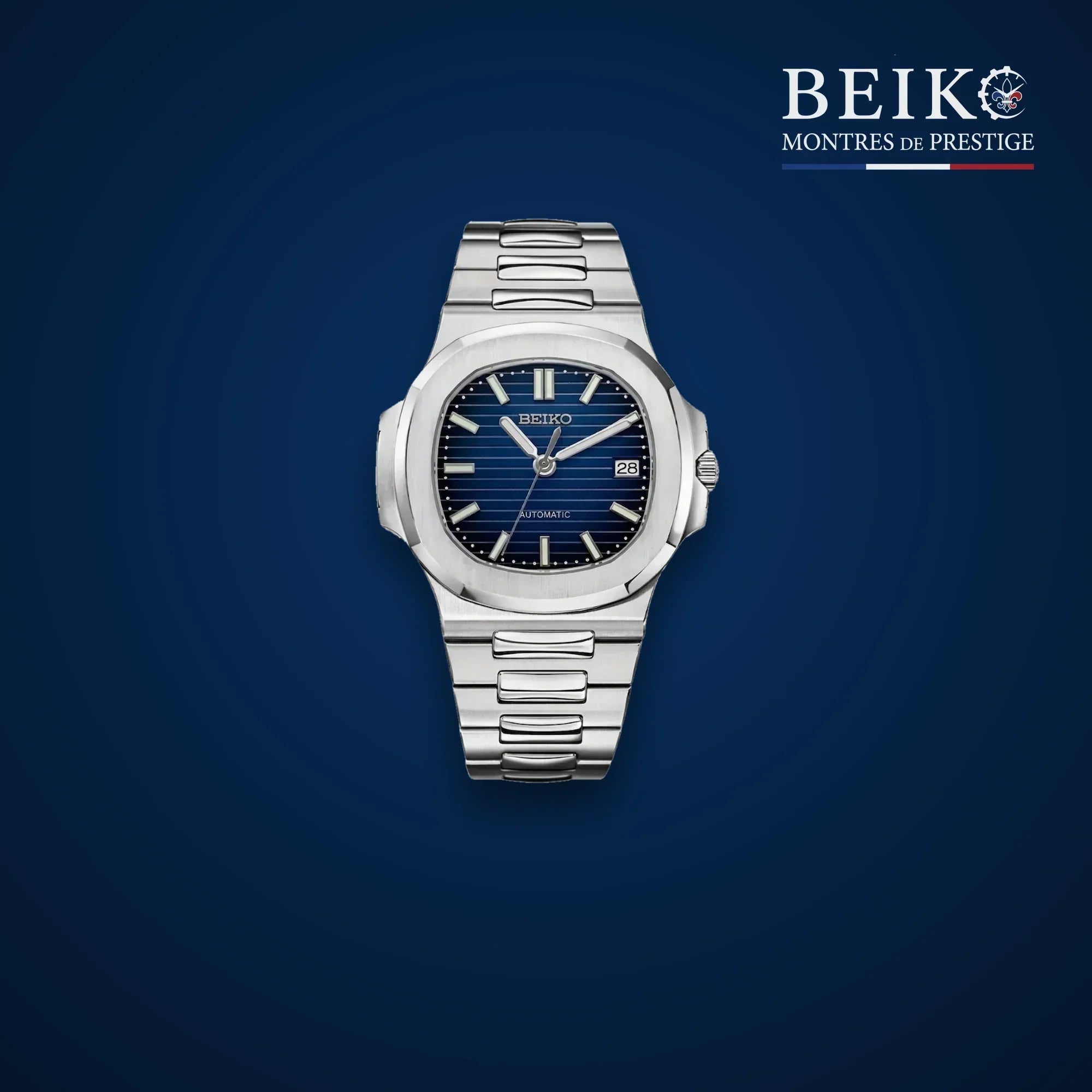 Seiko Mod Boîtier Coussin - bracelet intégré, cadran bleu