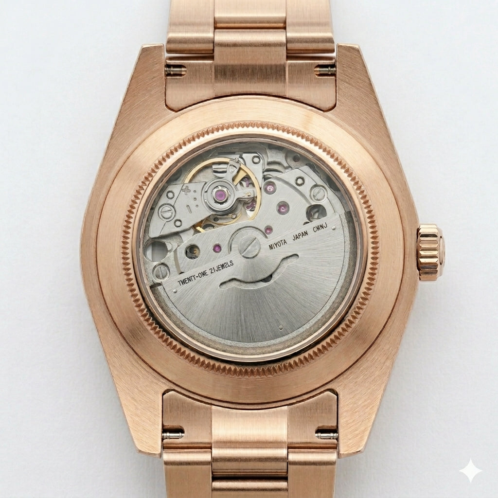 Seiko Mod Datejust, miyota or or rose dos mouvement — montre automatique NH35, verre saphir, boîtier acier, Beiko