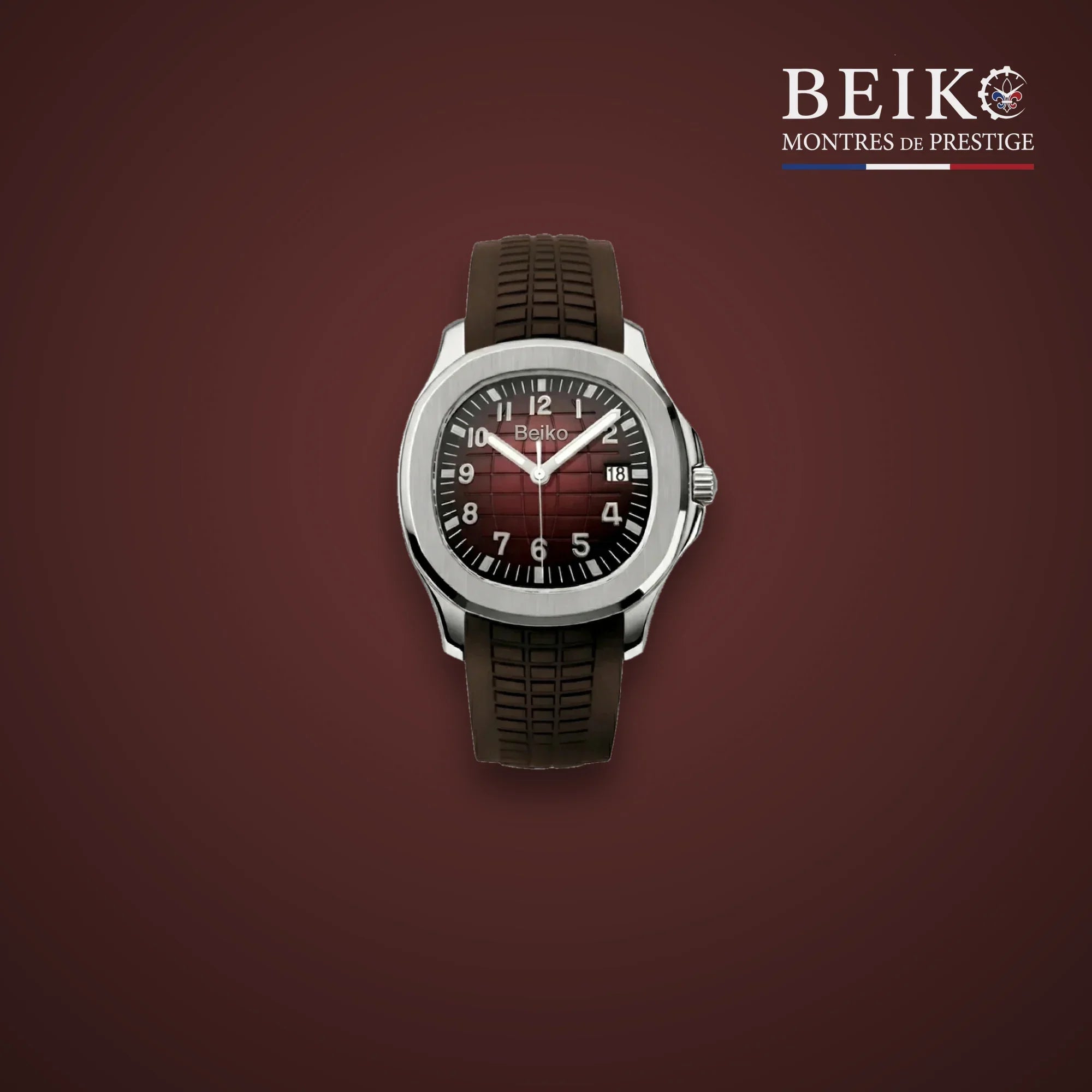Seiko Mod cadran bordeaux bracelet caoutchouc - montre automatique de prestige pour homme