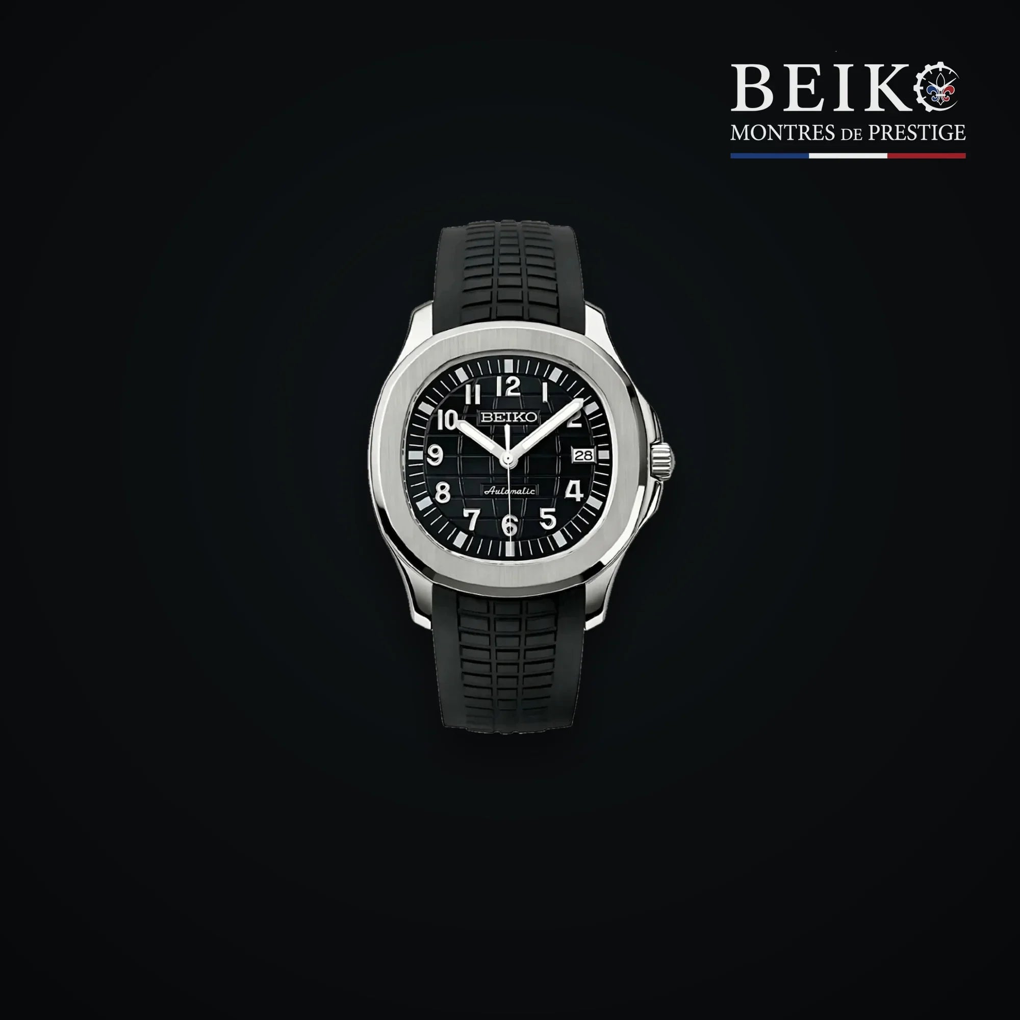 Seiko Mod cadran noir bracelet caoutchouc - montre automatique de prestige pour homme