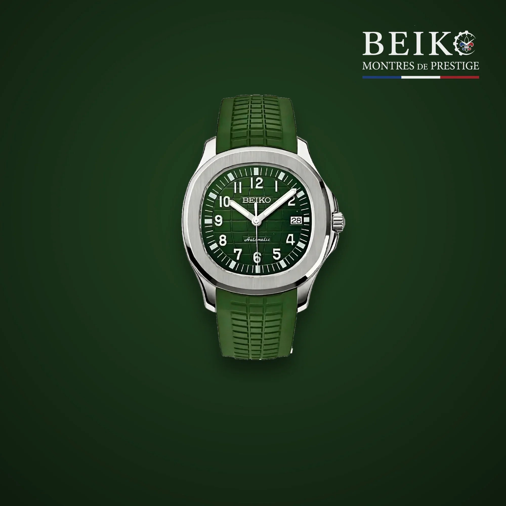 Seiko Mod cadran vert bracelet caoutchouc - montre automatique de prestige pour homme