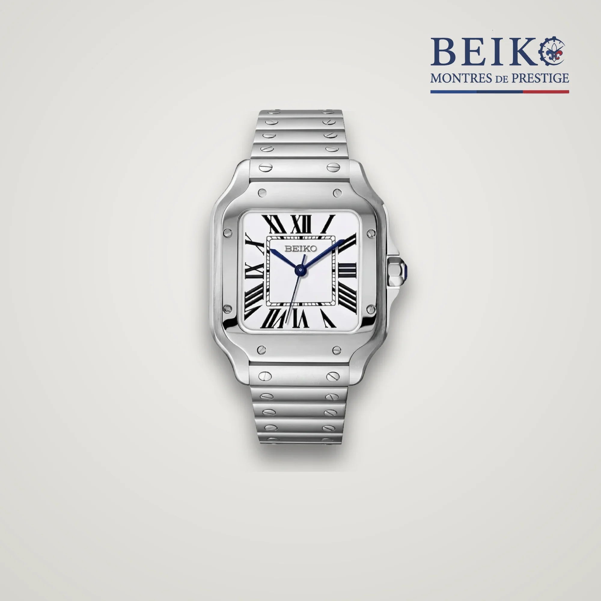 Seiko Mod carree acier cadran blanc a chiffres romains - montre automatique de prestige pour homme