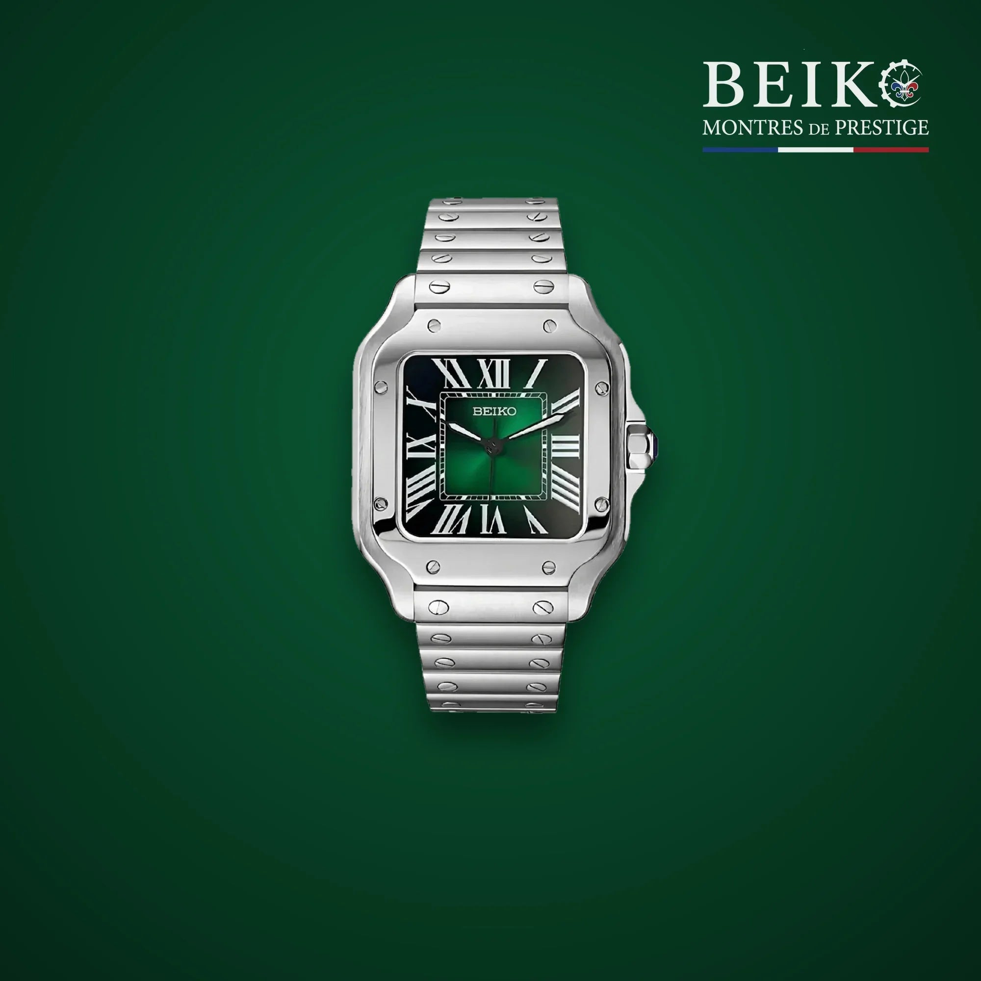 Seiko Mod carree acier cadran noir a chiffres romains - montre automatique de prestige pour homme