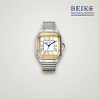 Seiko Mod carree acier et or cadran blanc a chiffres romains - montre automatique de prestige pour homme
