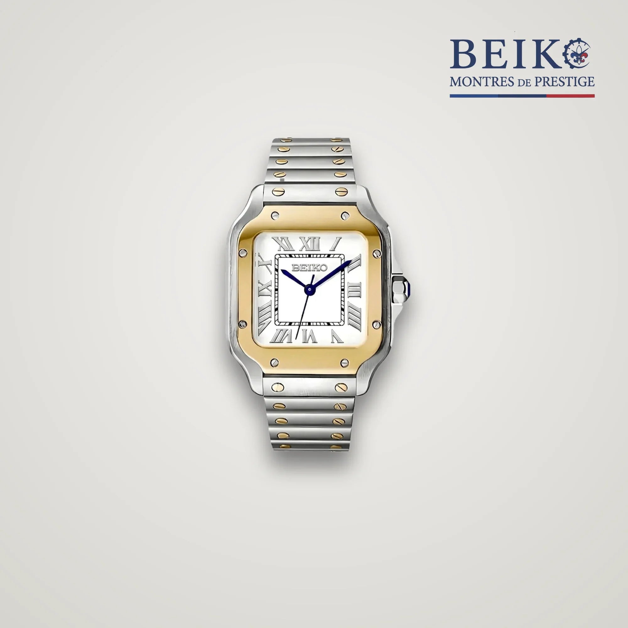 Seiko Mod carree acier et or cadran blanc a chiffres romains - montre automatique de prestige pour homme