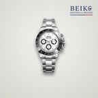 Seiko Mod chronographe acier cadran blanc compteurs noirs - montre automatique de prestige pour homme