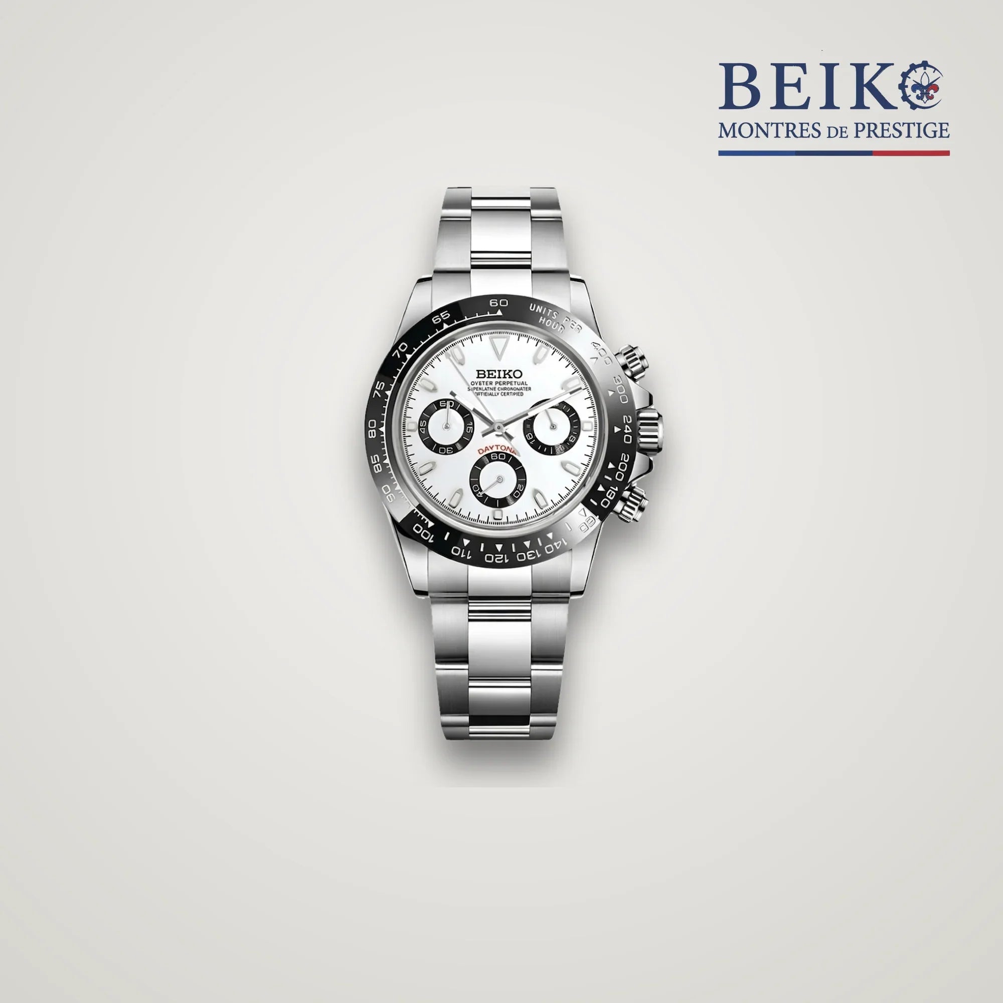 Seiko Mod chronographe acier cadran blanc compteurs noirs - montre automatique de prestige pour homme