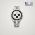 Seiko Mod chronographe acier cadran blanc lunette noire - montre automatique de prestige pour homme