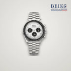 Seiko Mod chronographe acier cadran blanc lunette noire - montre automatique de prestige pour homme