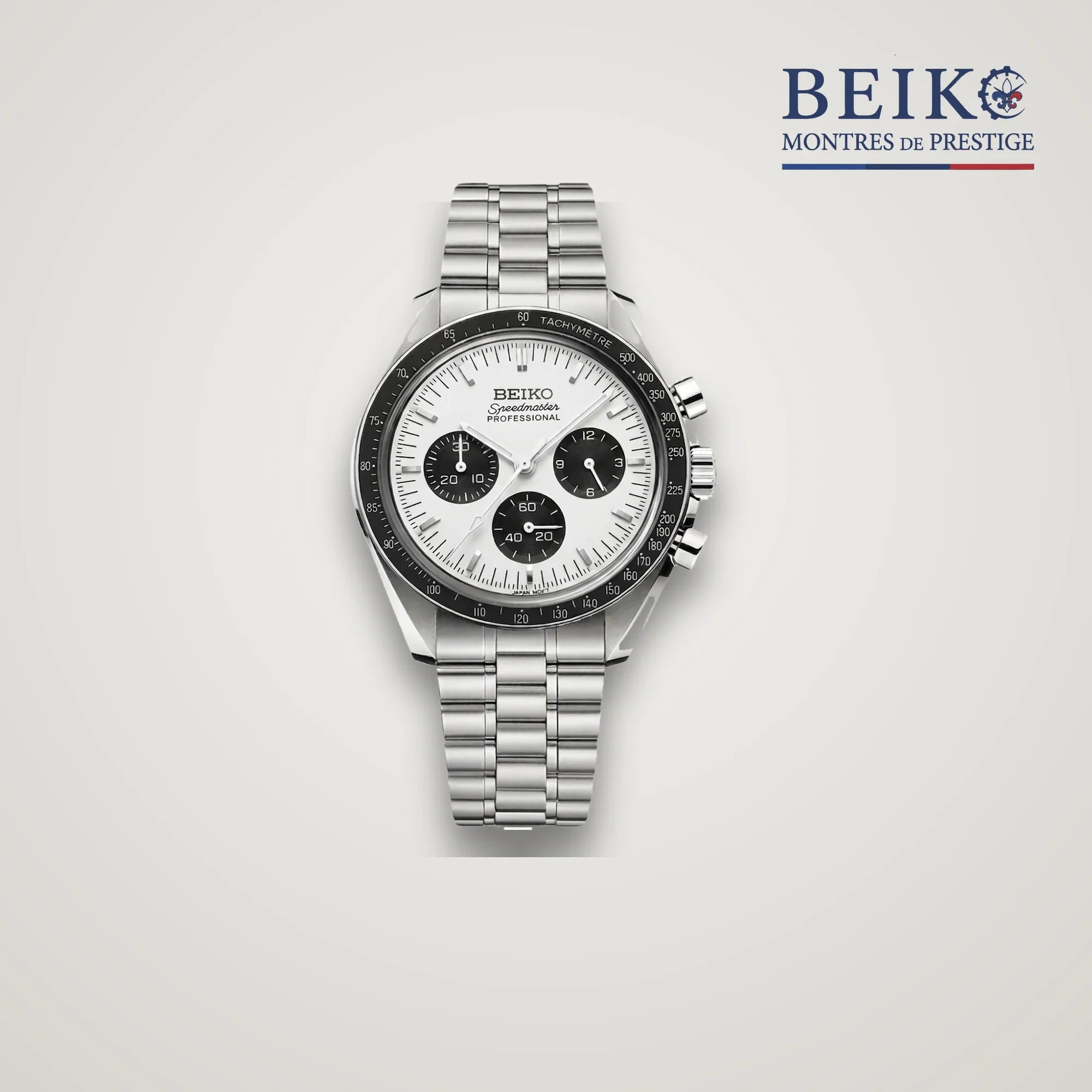 Seiko Mod chronographe acier cadran blanc lunette noire - montre automatique de prestige pour homme