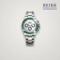 Seiko Mod chronographe acier cadran blanc lunette verte - montre automatique de prestige pour homme