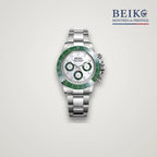 Seiko Mod chronographe acier cadran blanc lunette verte - montre automatique de prestige pour homme