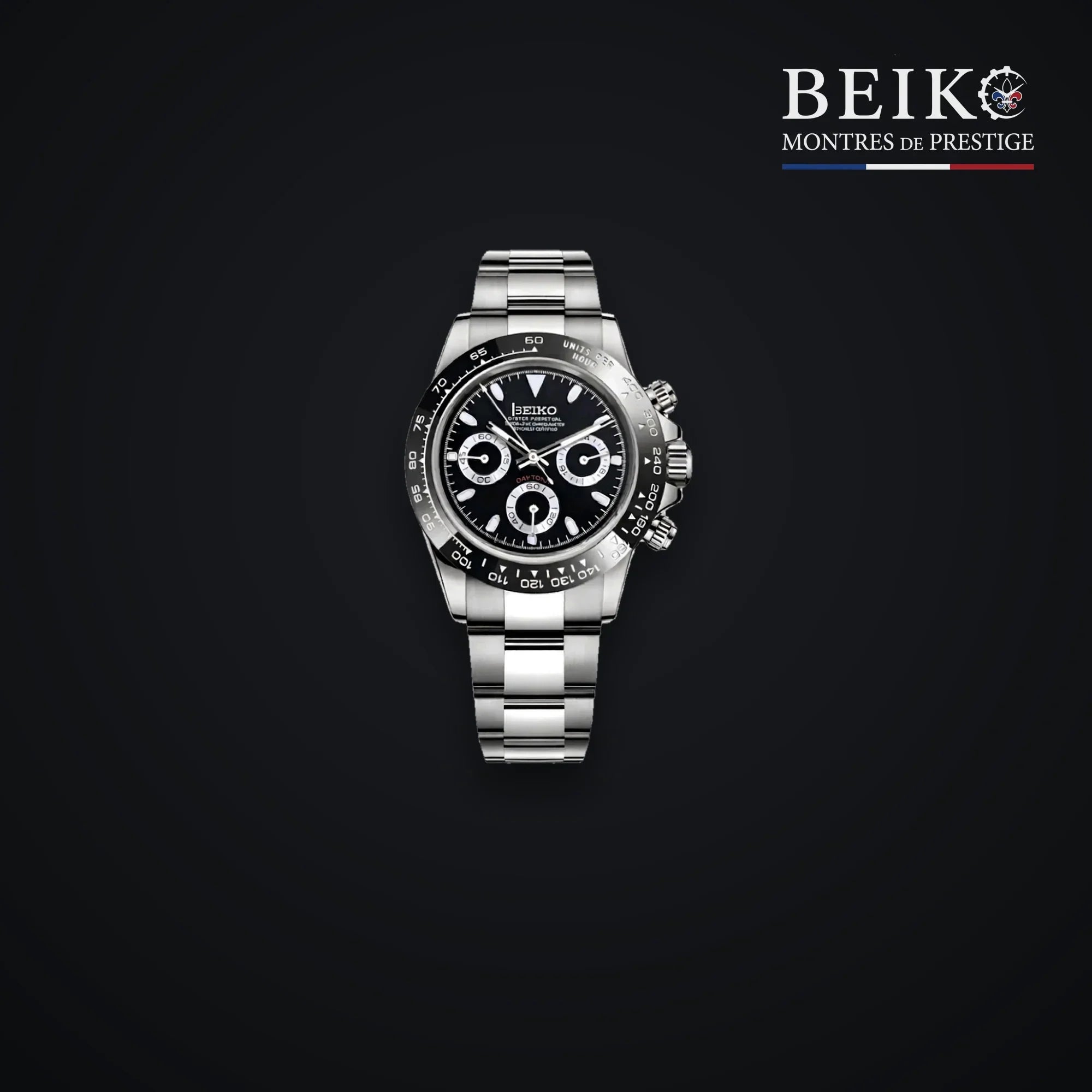 Seiko Mod chronographe acier cadran noir - montre automatique de prestige pour homme