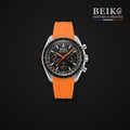 Seiko Mod chronographe acier cadran noir bracelet orange - montre automatique de prestige pour homme