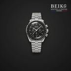 Seiko Mod chronographe acier cadran noir classique - montre automatique de prestige pour homme