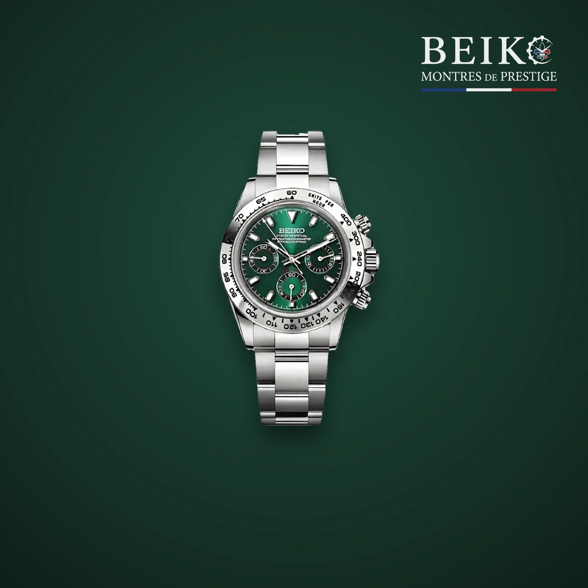 Seiko Mod chronographe acier cadran vert - montre automatique de prestige pour homme