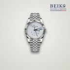 Seiko Mod classique acier cadran blanc calendrier - montre automatique de prestige pour homme