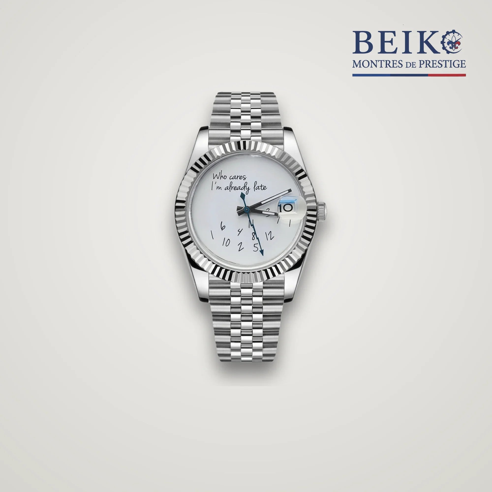 Seiko Mod classique acier cadran blanc calendrier - montre automatique de prestige pour homme