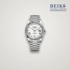Seiko Mod classique acier cadran blanc romain calendrier - montre automatique de prestige pour homme