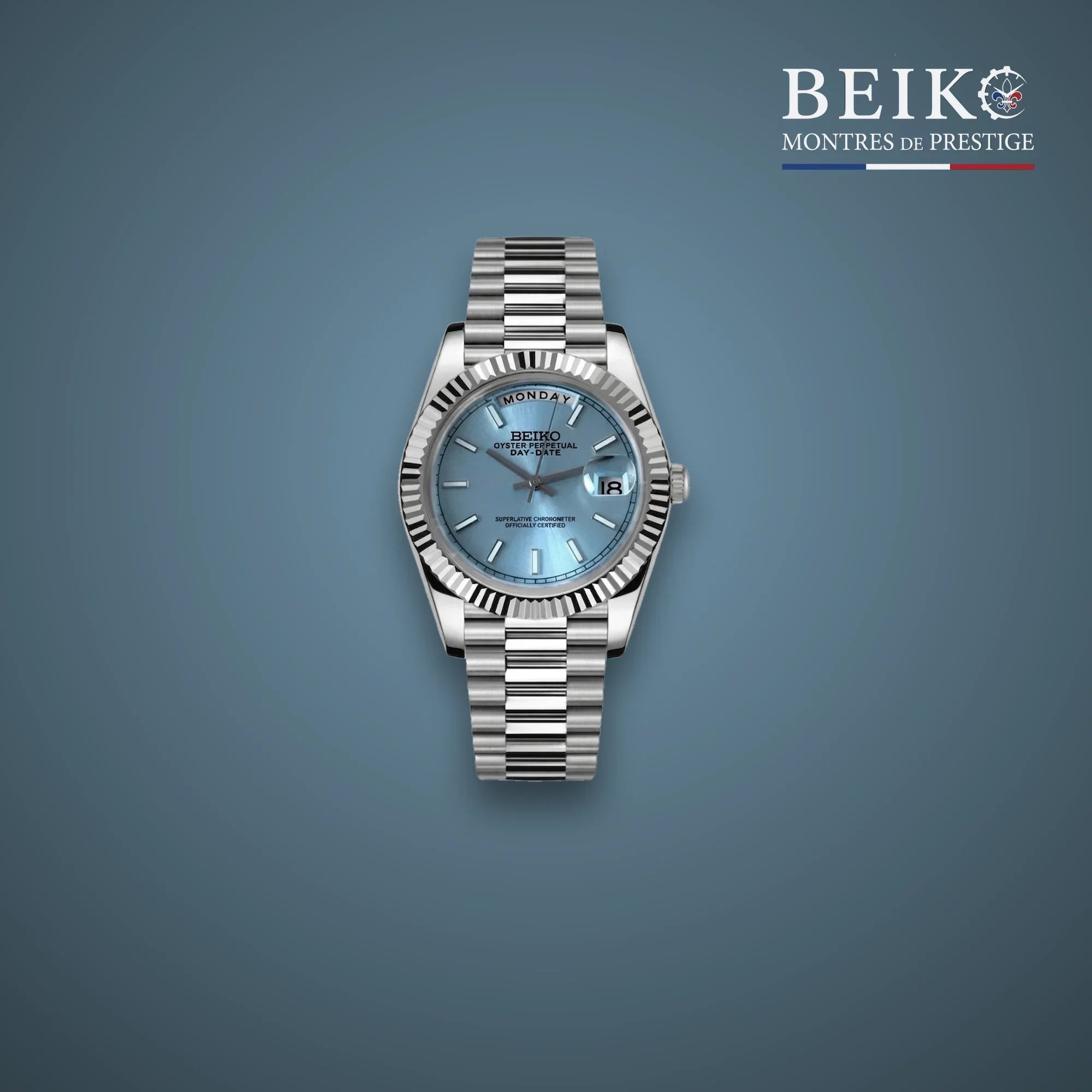 Seiko Mod classique acier cadran bleu glacier calendrier - montre automatique de prestige pour homme