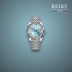 Seiko Mod classique acier cadran bleu glacier a lunette cannelee - montre automatique de prestige pour homme