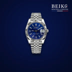 Seiko Mod classique acier cadran bleu a lunette cannelee - montre automatique de prestige pour homme