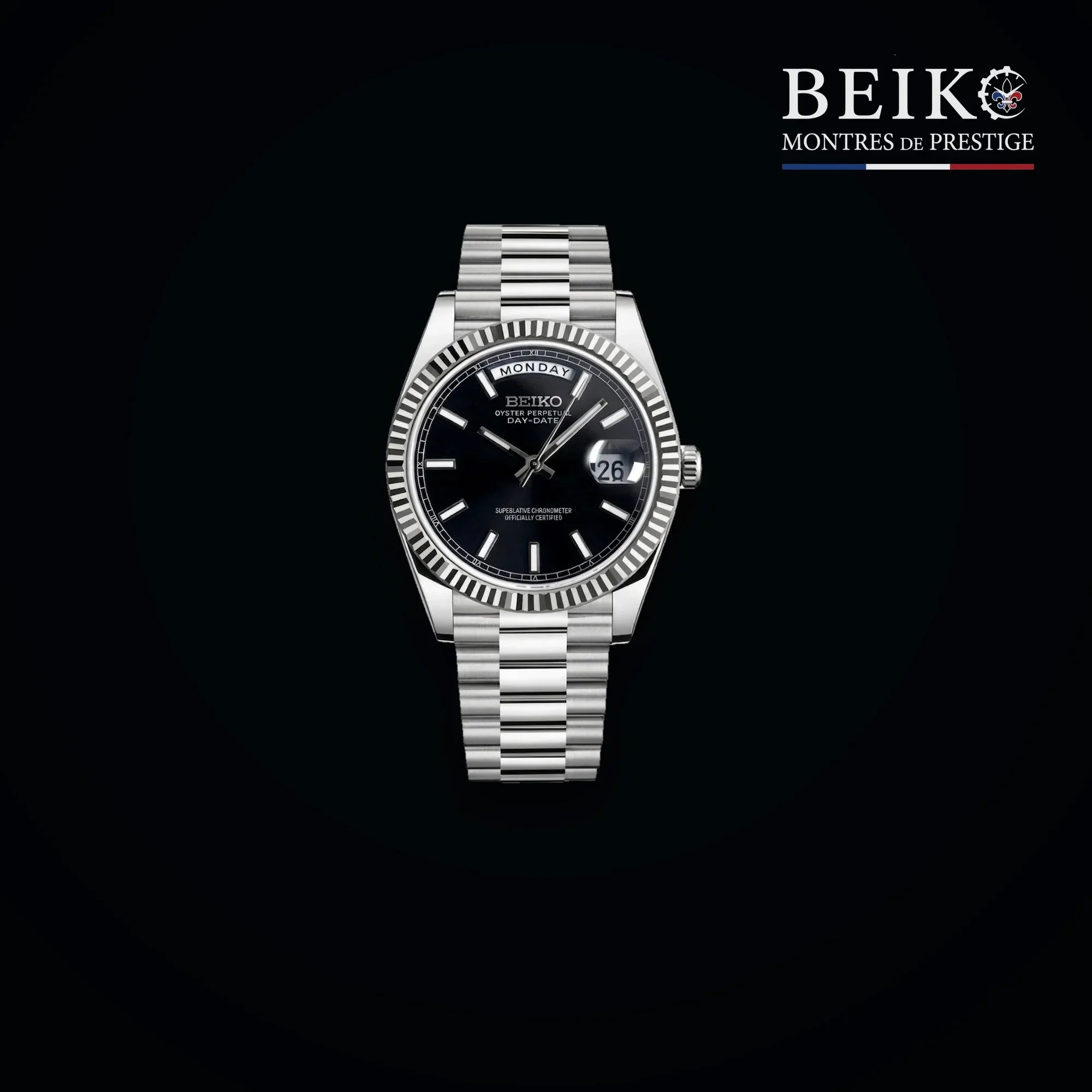 Seiko Mod classique acier cadran noir calendrier - montre automatique de prestige pour homme