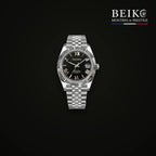 Seiko Mod classique acier cadran noir a lunette cannelee - montre automatique de prestige pour homme
