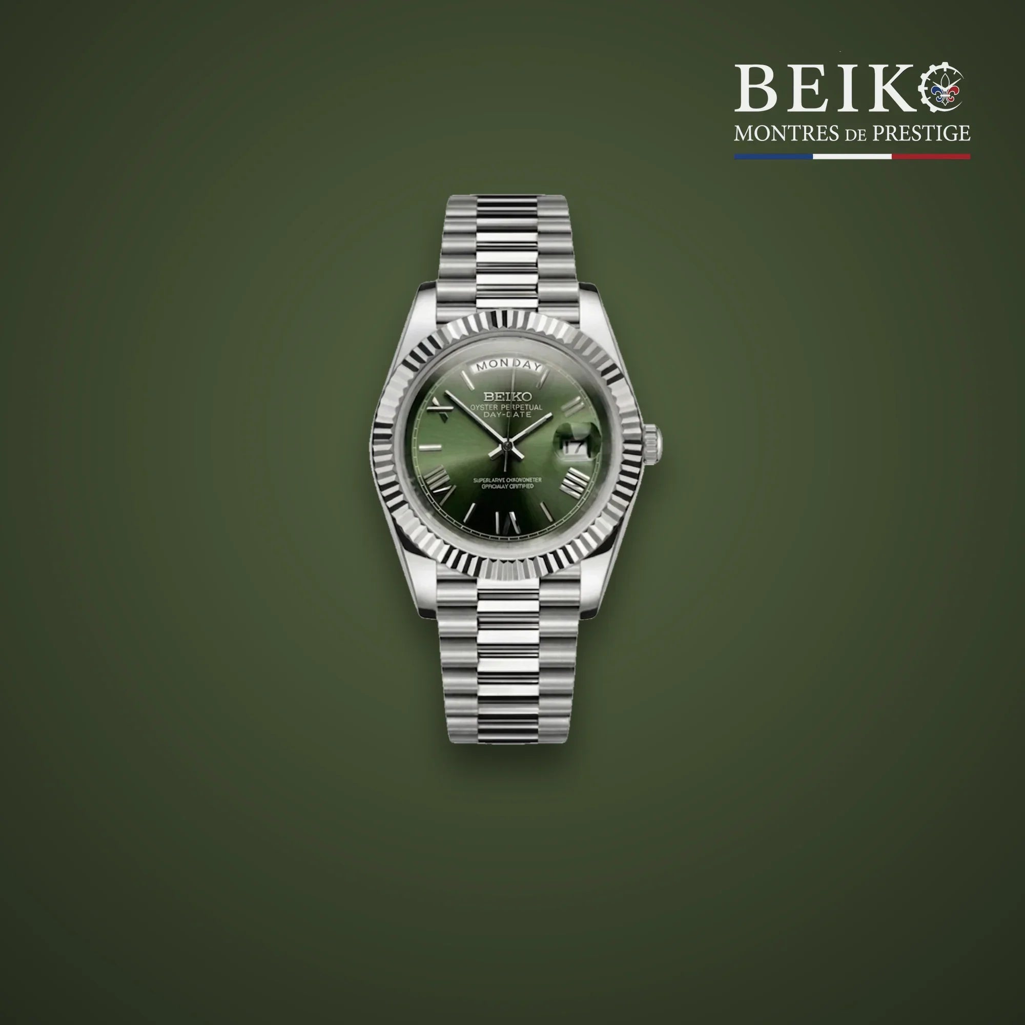 Seiko Mod classique acier cadran vert calendrier - montre automatique de prestige pour homme