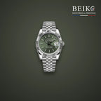 Seiko Mod classique acier cadran vert gris a lunette cannelee - montre automatique de prestige pour homme