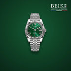 Seiko Mod classique acier cadran vert a lunette cannelee - montre automatique de prestige pour homme