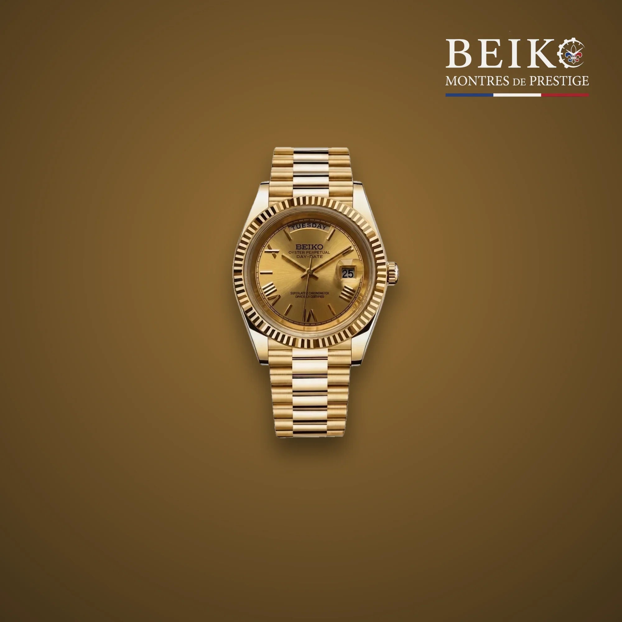 Seiko Mod classique doree cadran champagne - montre automatique de prestige pour homme
