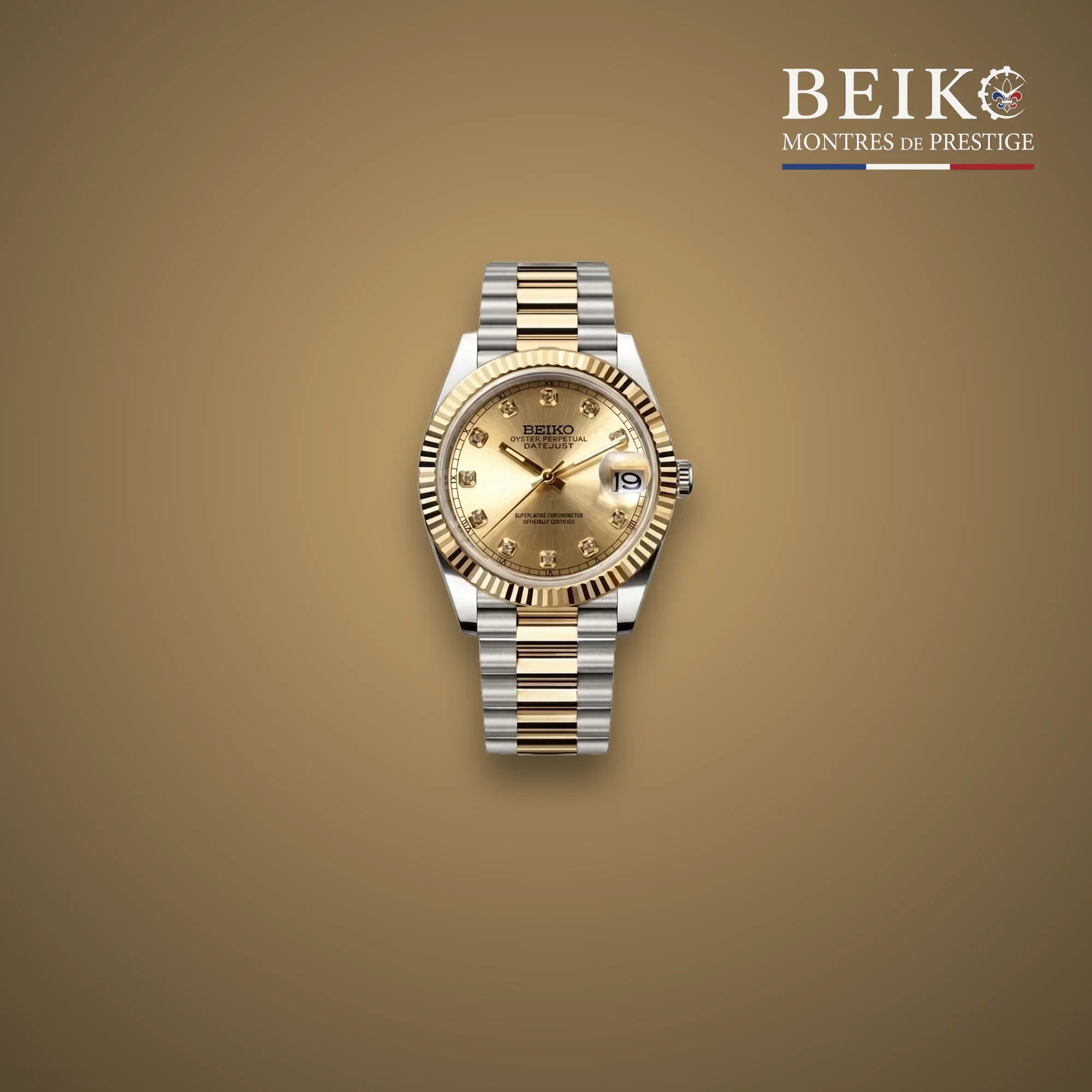 Seiko Mod classique doree cadran champagne calendrier - montre automatique de prestige pour homme
