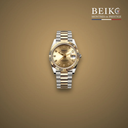 Seiko Mod classique doree cadran champagne calendrier - montre automatique de prestige pour homme
