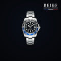 Seiko Mod GMT double fuseau acier lunette bleu et noir - montre automatique de prestige pour homme