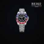 Seiko Mod GMT double fuseau acier lunette bleu et rouge - montre automatique de prestige pour homme