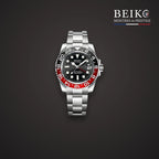 Seiko Mod GMT double fuseau acier lunette noir et rouge - montre automatique de prestige pour homme