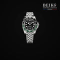Seiko Mod GMT double fuseau acier lunette vert et noir - montre automatique de prestige pour homme