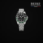 Seiko Mod GMT double fuseau acier lunette vert et noir - montre automatique de prestige pour homme
