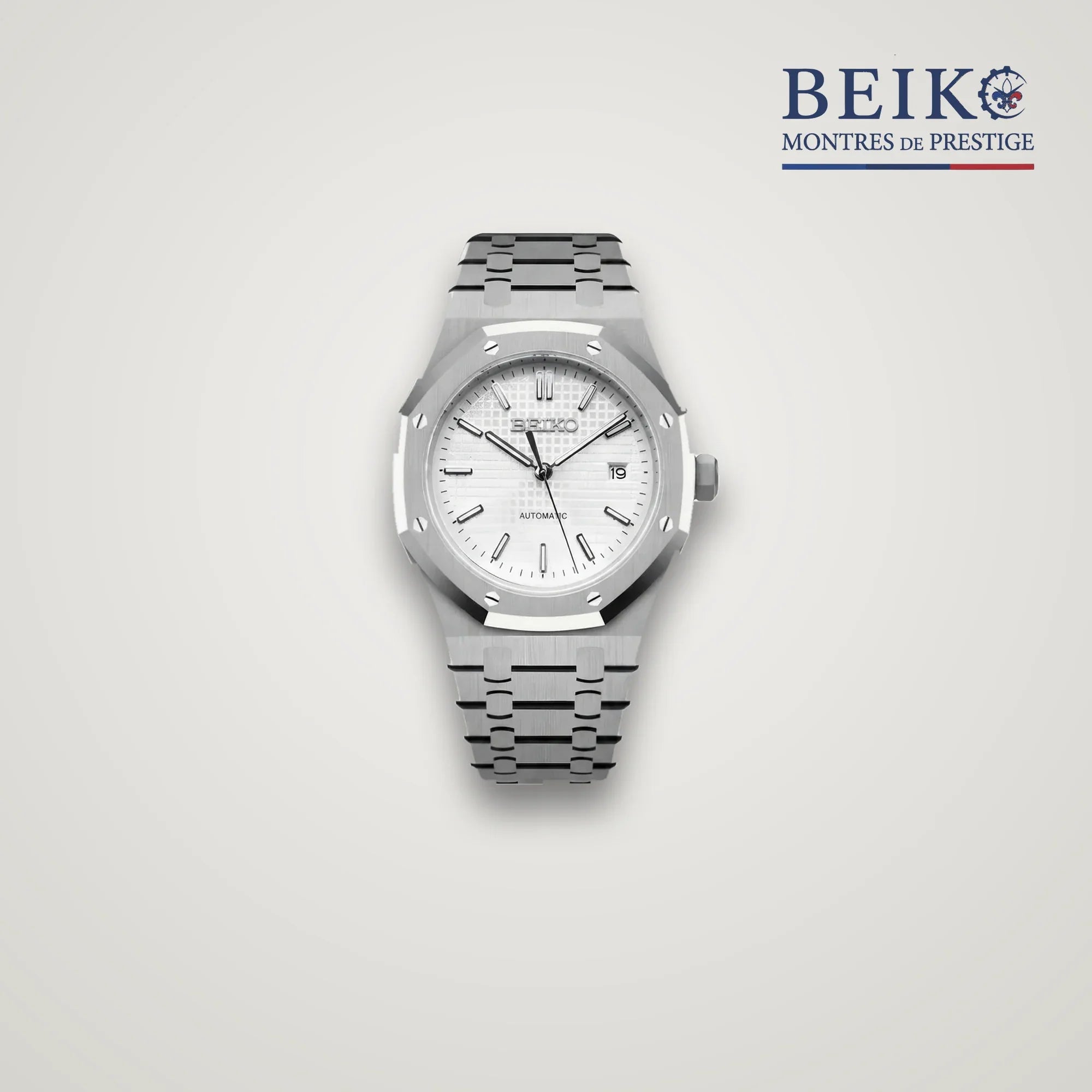 Seiko Mod octogonale acier cadran blanc - montre automatique de prestige pour homme