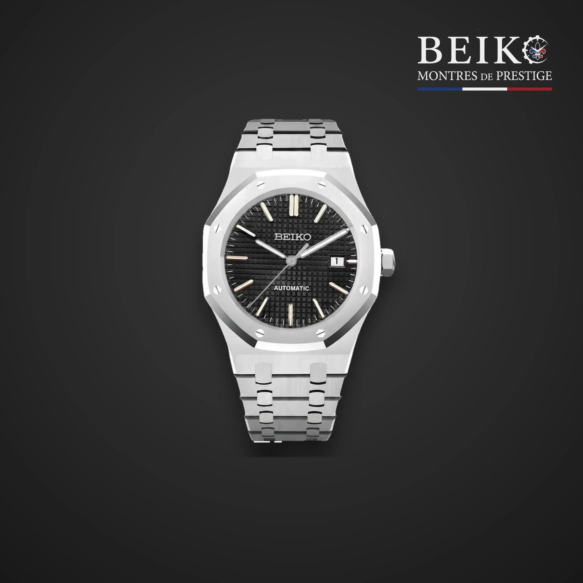 Seiko Mod octogonale acier cadran noir - montre automatique de prestige pour homme