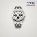 Seiko Mod octogonale acier chronographe cadran blanc - montre automatique de prestige pour homme