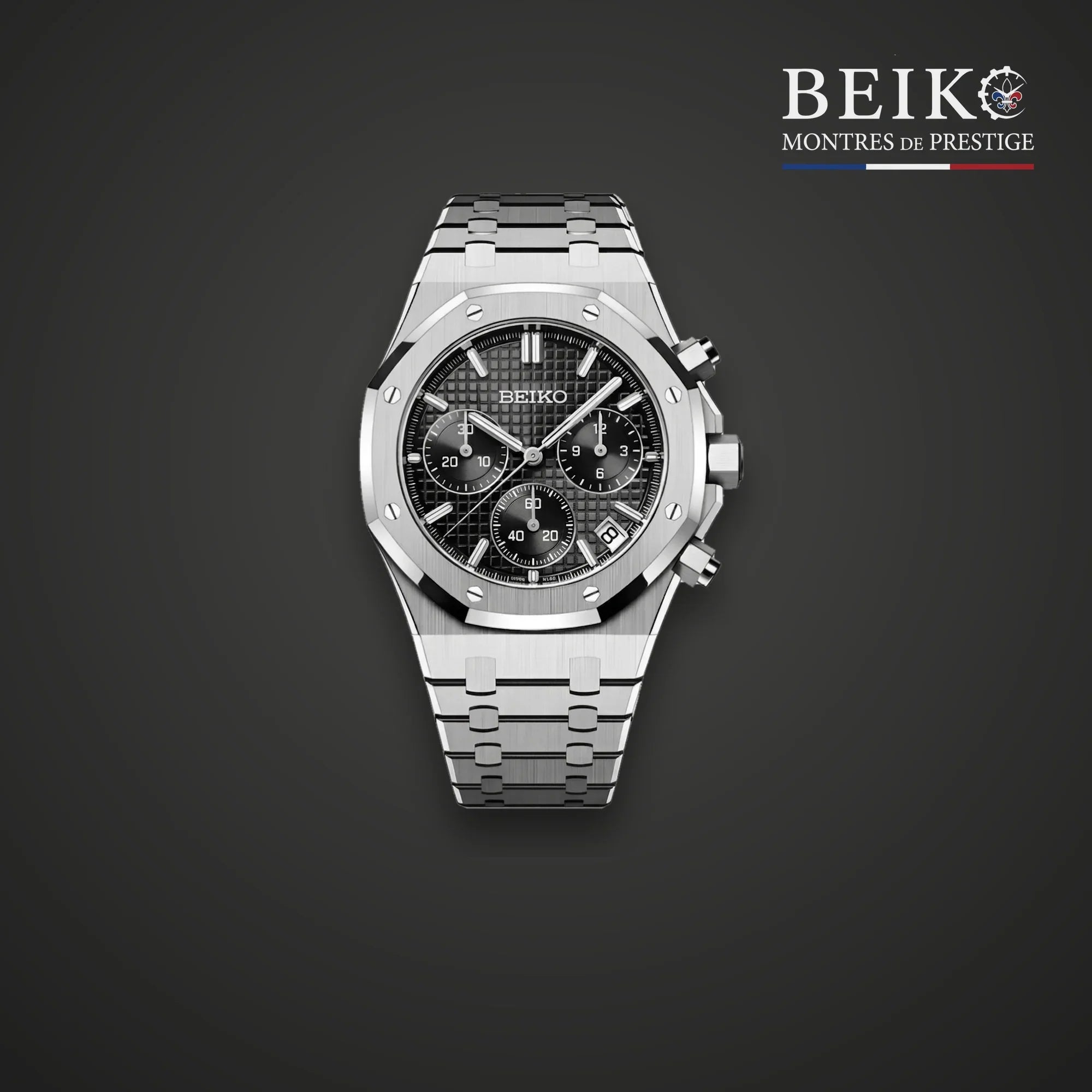 Seiko Mod octogonale acier chronographe cadran noir - montre automatique de prestige pour homme