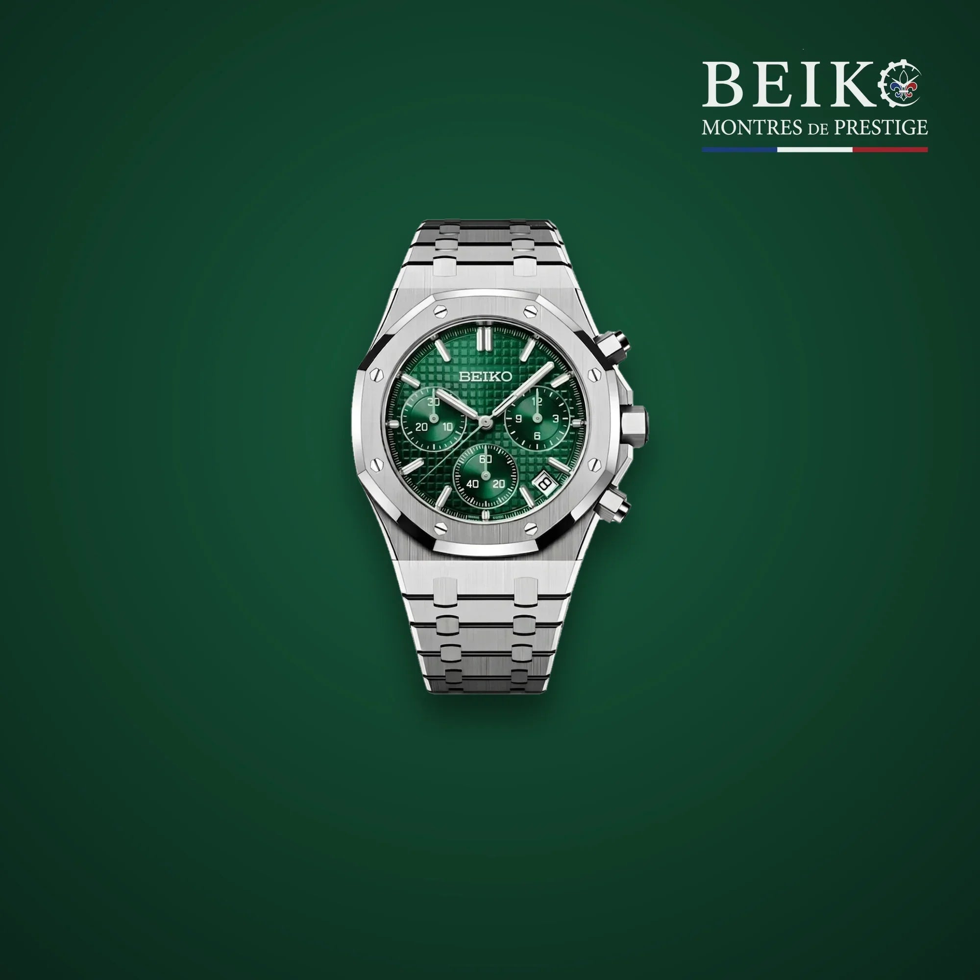 Seiko Mod octogonale acier chronographe cadran vert - montre automatique de prestige pour homme