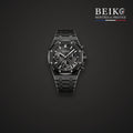 Seiko Mod octogonale noire chronographe squelette - montre automatique de prestige pour homme