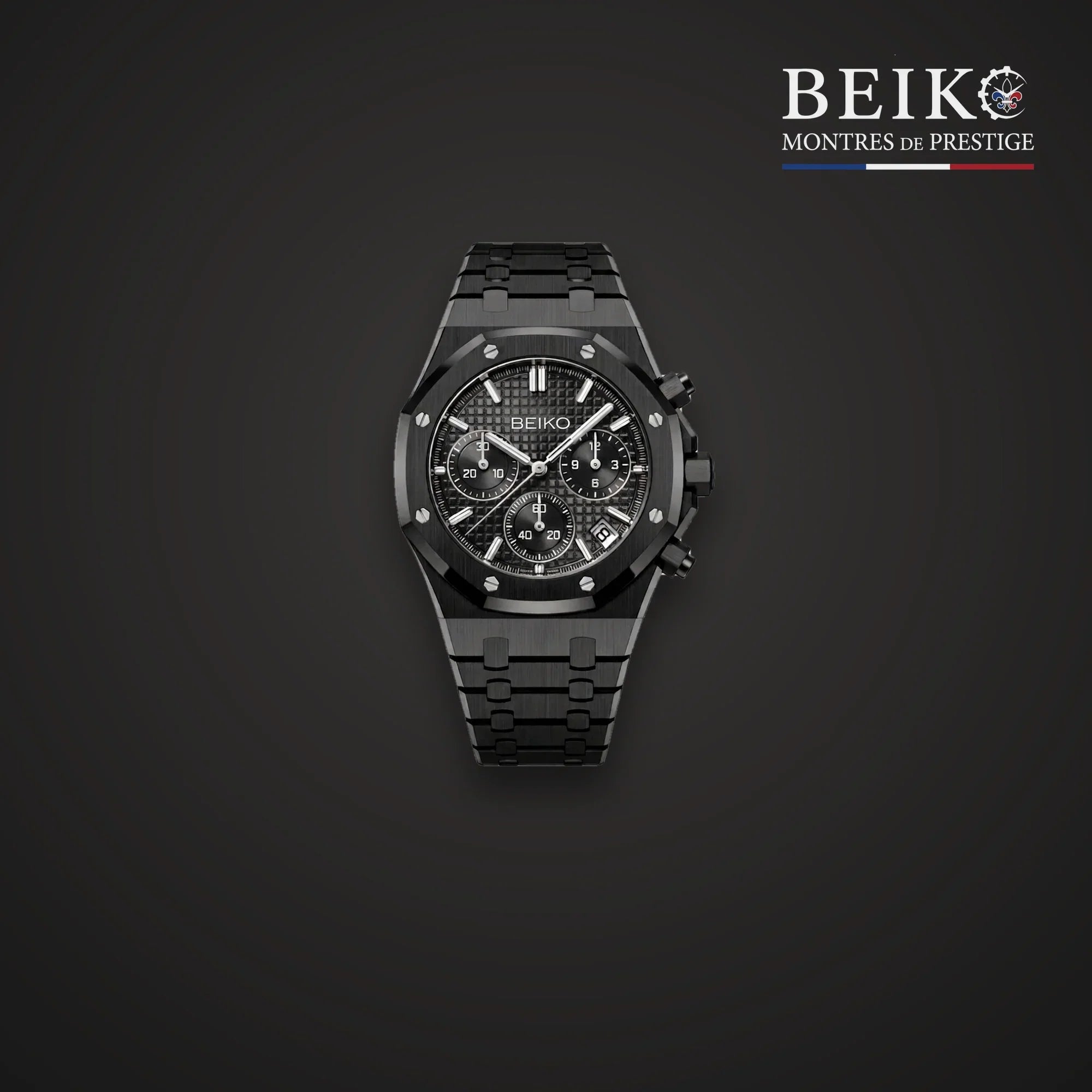 Seiko Mod octogonale noire chronographe squelette - montre automatique de prestige pour homme