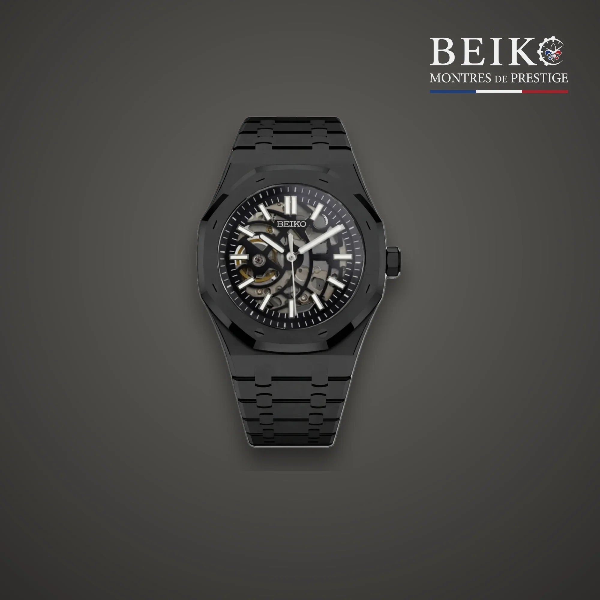 Seiko Mod octogonale noire squelette automatique - montre automatique de prestige pour homme