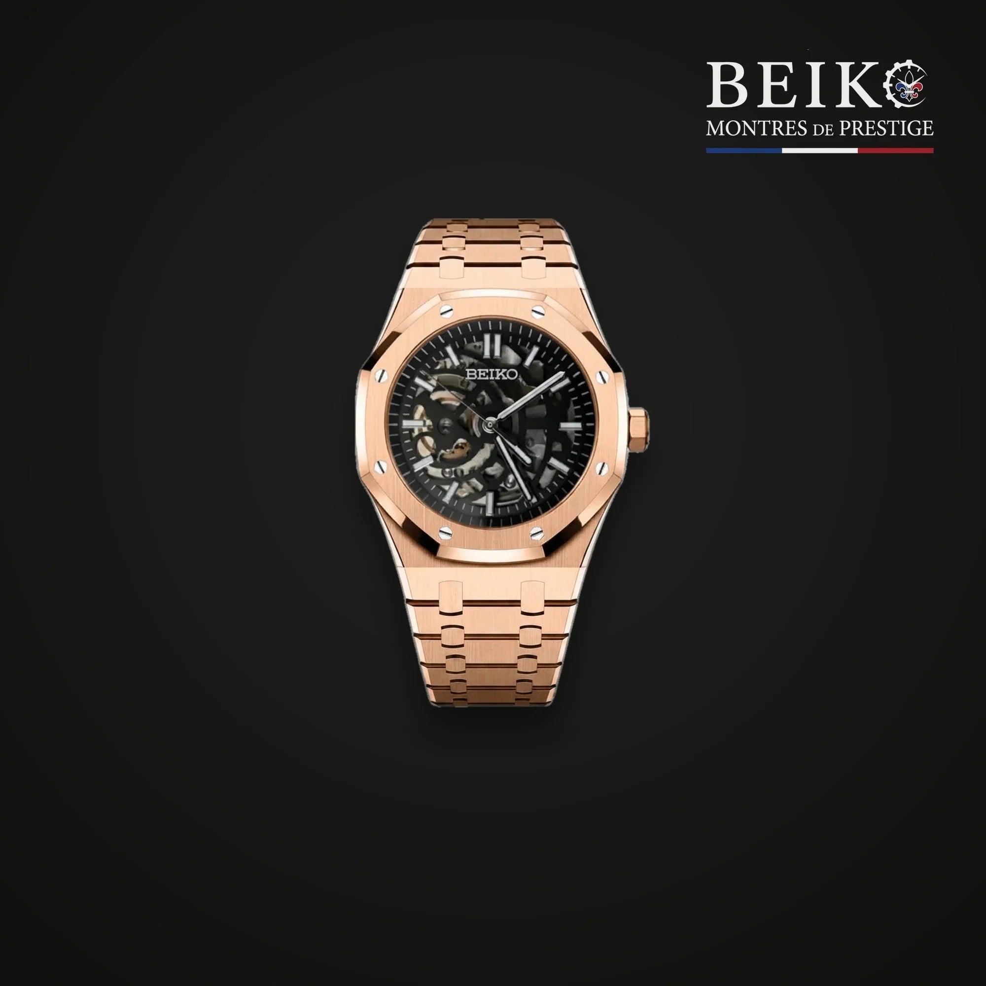 Seiko Mod octogonale or rose squelette - montre automatique de prestige pour homme