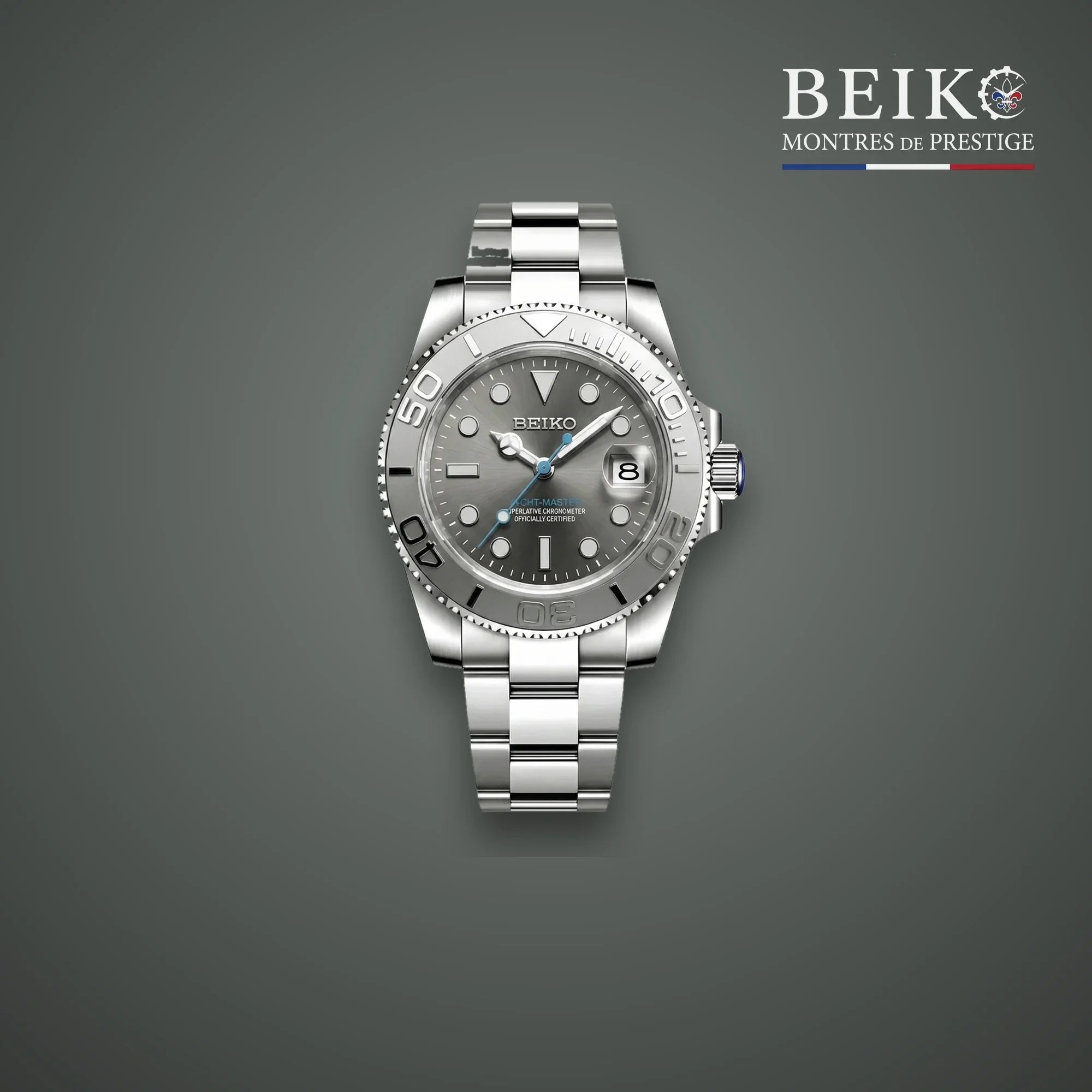 Seiko Mod plongee acier cadran gris a lunette tournante - montre automatique de prestige pour homme