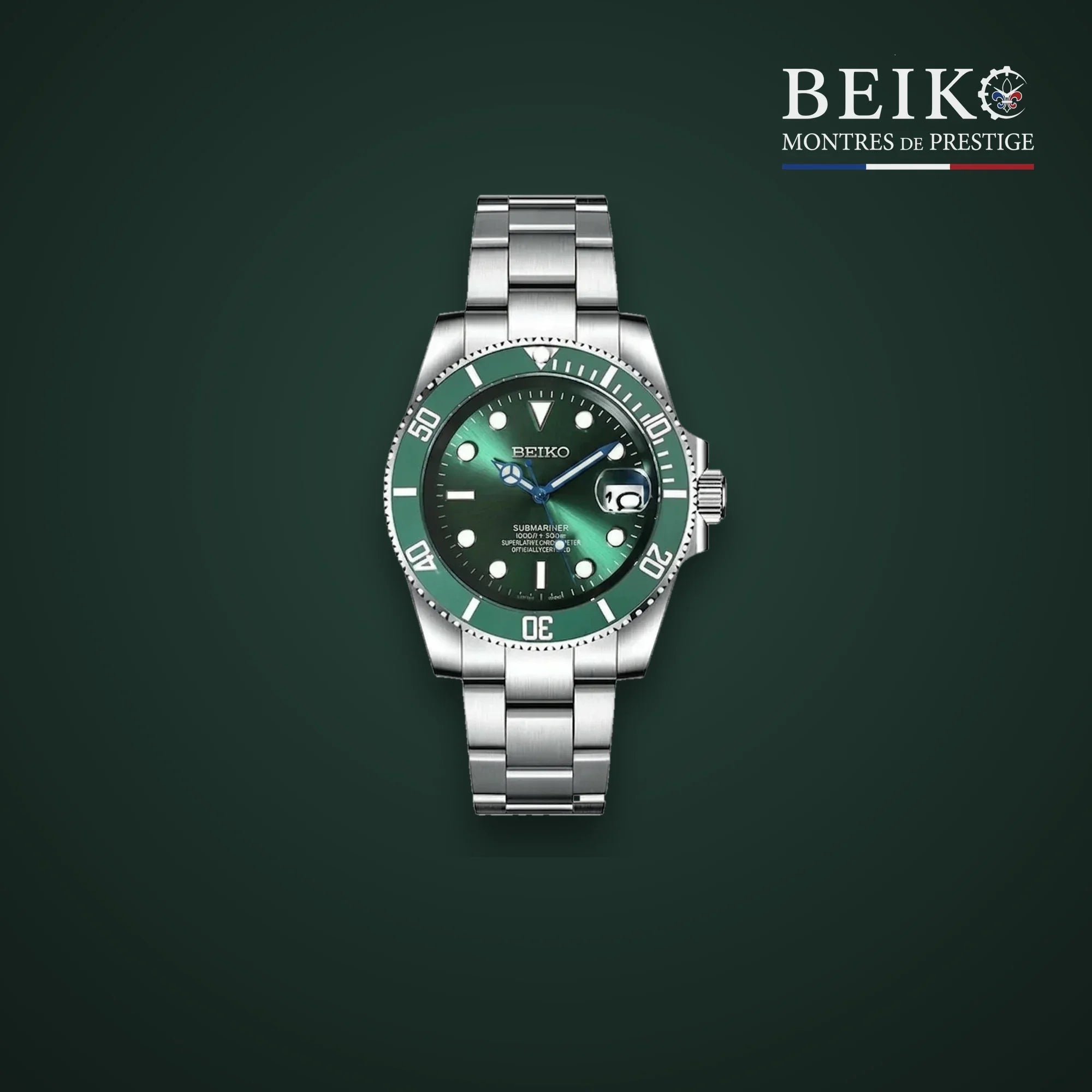 Seiko Mod plongee acier cadran vert lunette verte - montre automatique de prestige pour homme